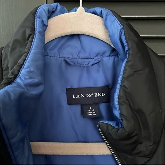 Lands’ End Men’s Black and Blue Zip-Up Puffer Jacket, Size Small 34-36 - Picture 9 of 13